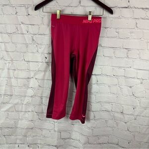 Nike pro Pink cranberry Performance Leggings cropped capri 18" inseam sz small